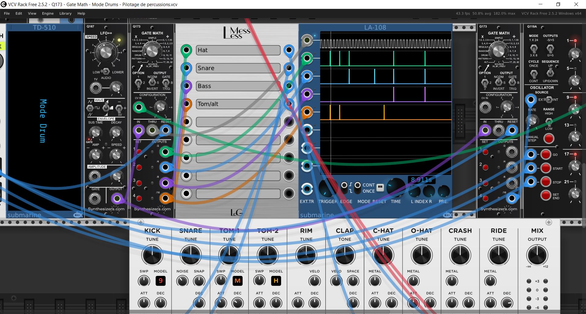VCV Rack - [2120d] Q173 - Gate Math - Mode Drums - Pilotage de ...